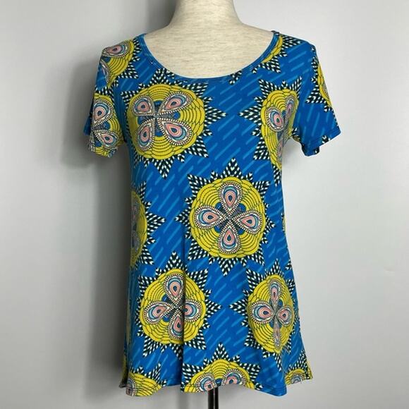 Lularoe Classic T Womens Top Butterfly Abstract Blue Yellow XXS - Picture 1 of 11